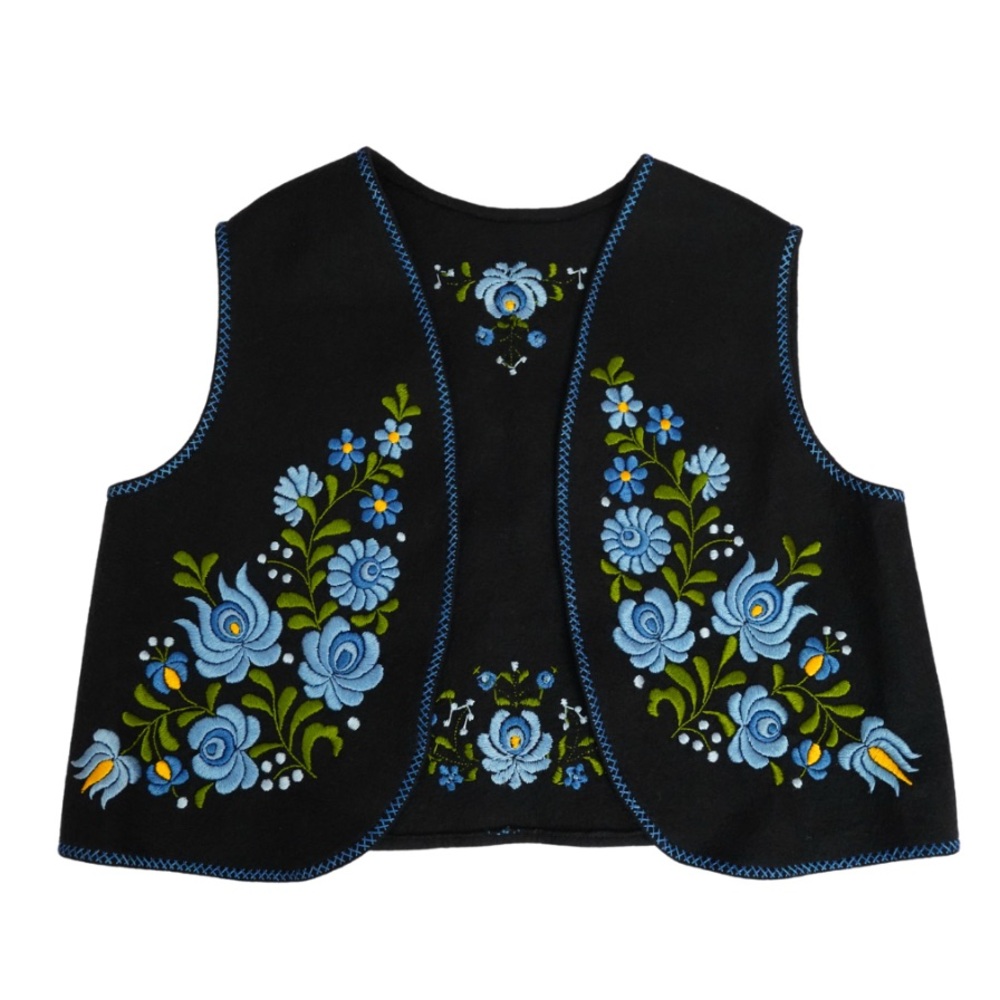 Embroidered Navy Women’s Vest with Blue Floral Design